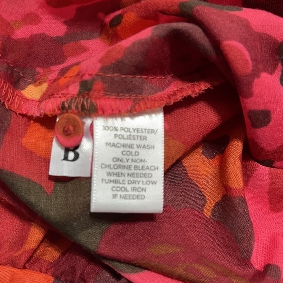 Loft Red Orange Tiered Floral Sheer Woman Blouse - Picture 9 of 11